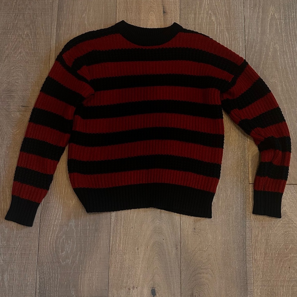 UNIF Red and Black Striped Crewneck Sweater